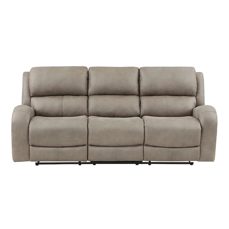 Manual Double Recliner Sofa Brown Tufted Microfiber Upholstered Living Room Couch