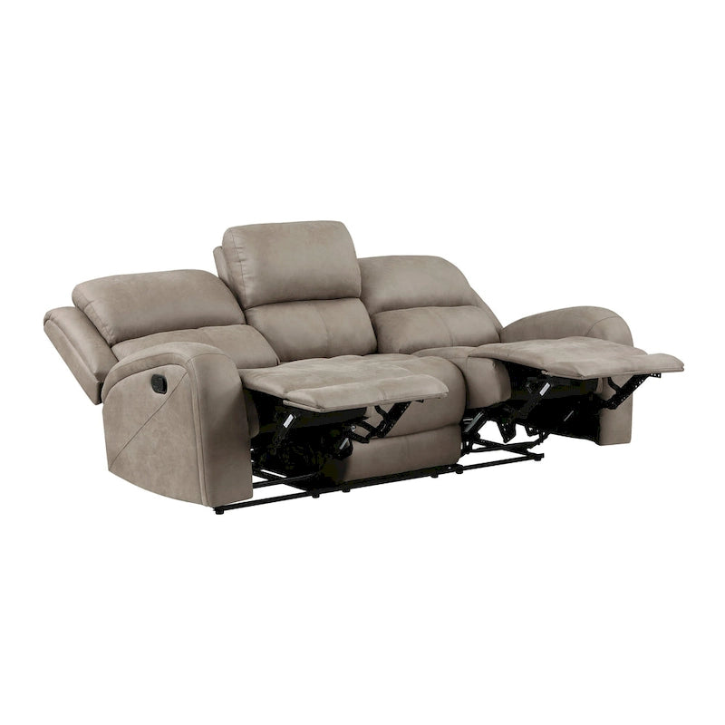 Manual Double Recliner Sofa Brown Tufted Microfiber Upholstered Living Room Couch