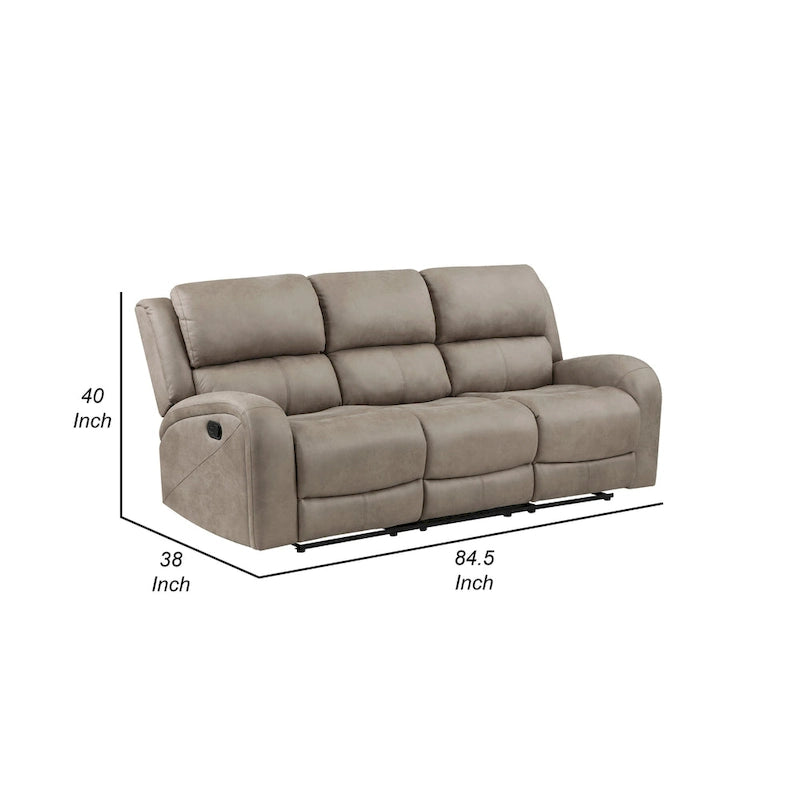 Manual Double Recliner Sofa Brown Tufted Microfiber Upholstered Living Room Couch