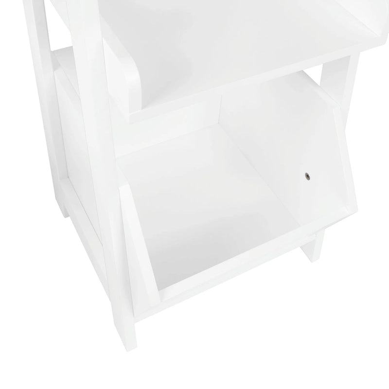 4-Tier White Ladder Shelf with Open Shelves and Storage Organizer Bin