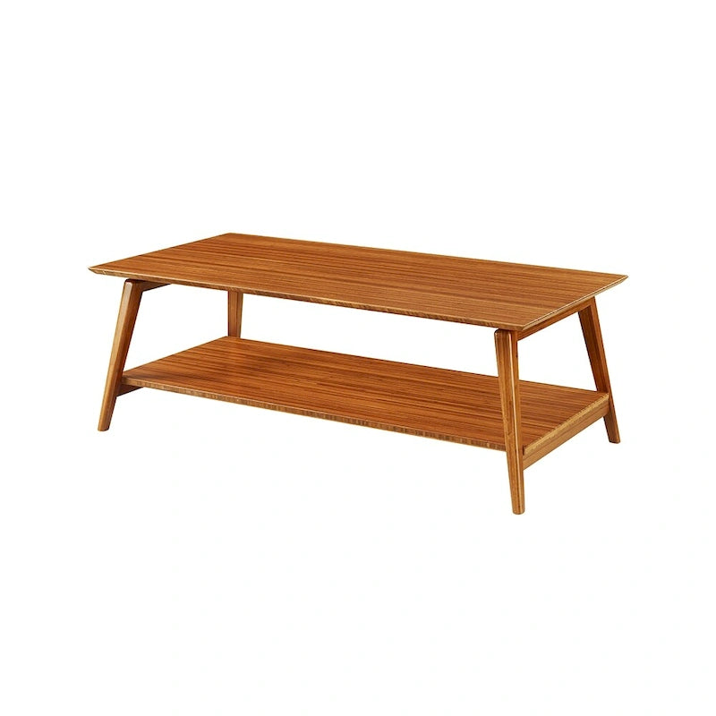 Mid-Century Modern Amber Wood Coffee Table with Lower Shelf