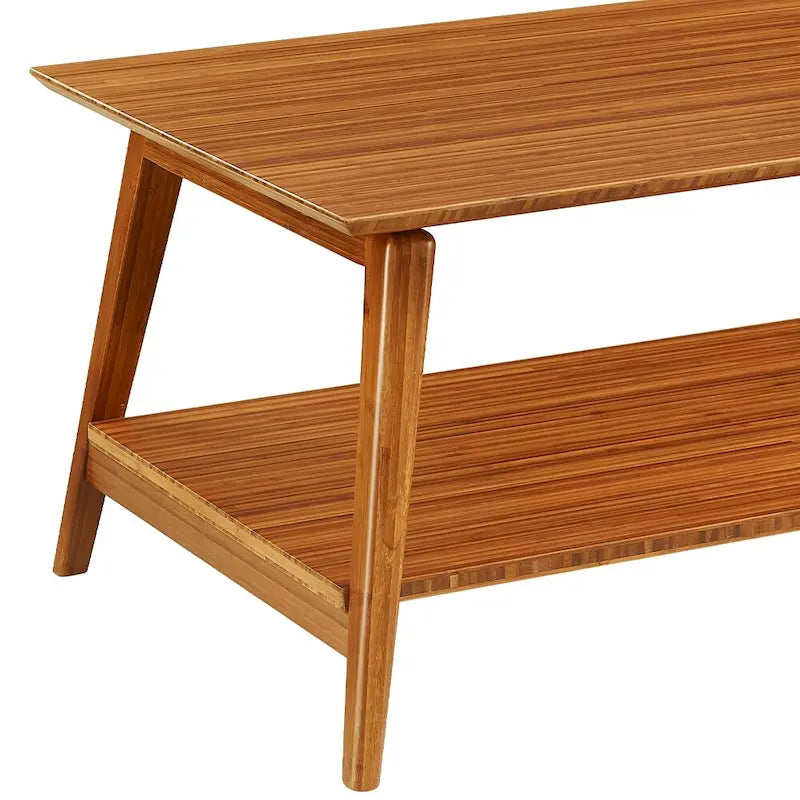 Mid-Century Modern Amber Wood Coffee Table with Lower Shelf