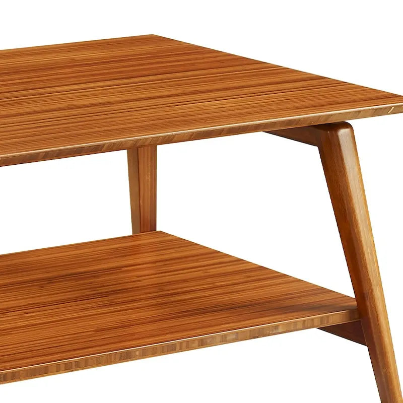 Mid-Century Modern Amber Wood Coffee Table with Lower Shelf