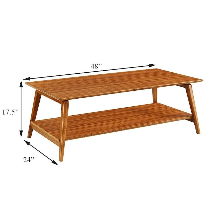 Mid-Century Modern Amber Wood Coffee Table with Lower Shelf